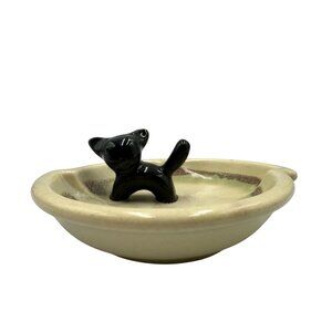 Ceramic Black Cat Decorative Trinket Dish With Matte Glaze Finish
